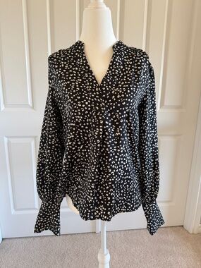 Banana Republic CREPE VOLUME-SLEEVE BLOUSE - black and white polka dot